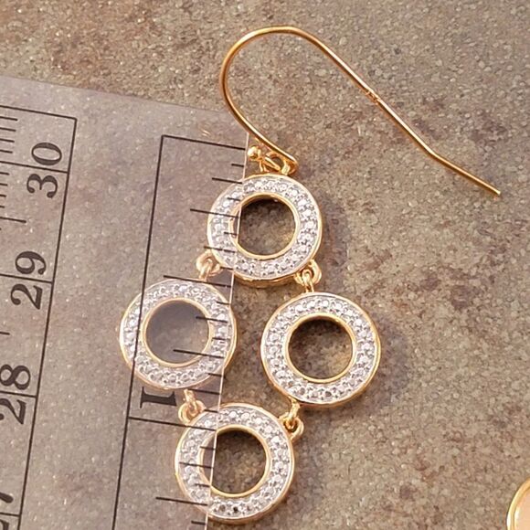 NEW Gold Over Sterling Two Tone Connected Four Circle Dangle Earrings - Picture 5 of 6
